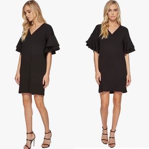 KENSIE Women's Stretchy Crepe Tiered Sleeve Dress-Size Small